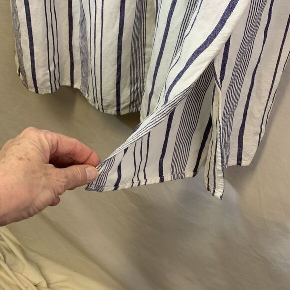 Loft Plus White and Blue Striped V-Neck Button Front SS Midi Shirt Dress Size 16 - Picture 9 of 15